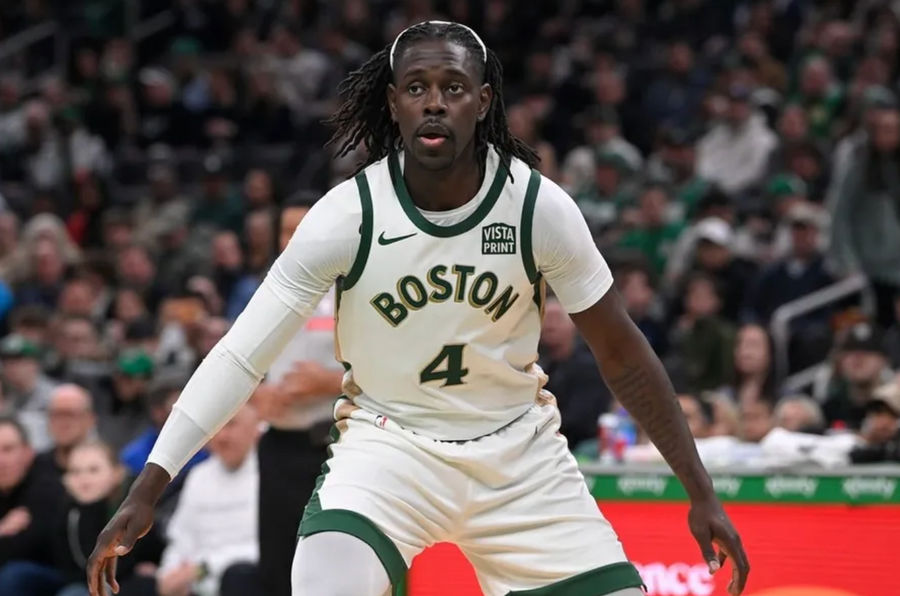 Apr 7, 2024; Boston, Massachusetts, USA; Boston Celtics guard Jrue Holiday (4) game play against the Portland Trail Blazers during the first half at TD Garden. credits: Eric Canha-USA TODAY Sports