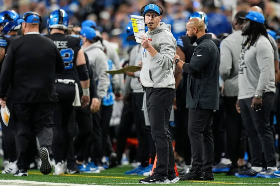 Detroit Lions offensive coordinator Ben Johnson reacts to a play against Buffalo Bills during the first half at Ford Field in Detroit on Sunday, Dec. 15, 2024. PHOTO USA TODAY SPORTS IMAGES
