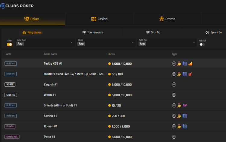 Clubs poker sweeps poker games