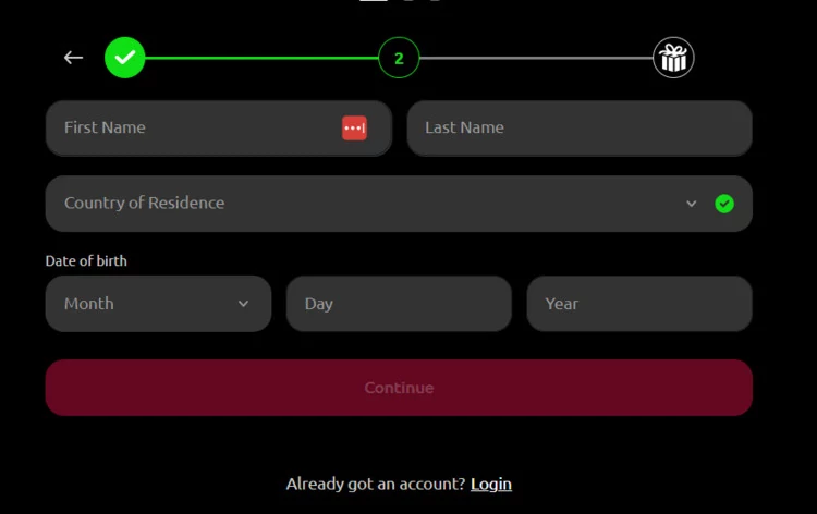 Mcluck sweepstakes casino - part of signup process