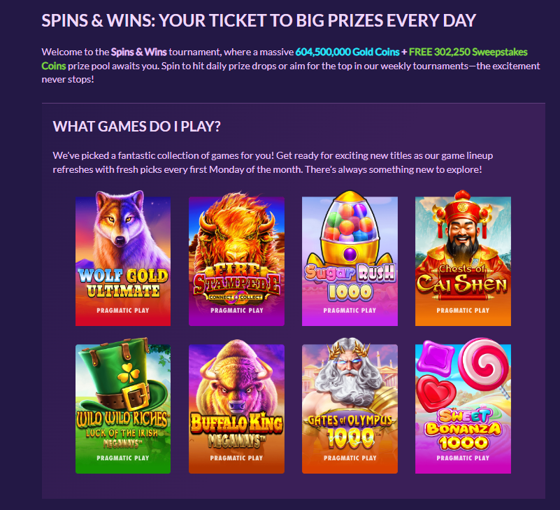 spin & win tournament playfame