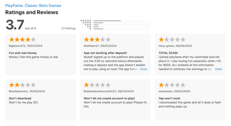 playfame app rating