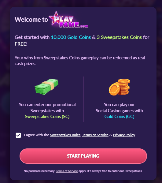 playfame welcome offer
