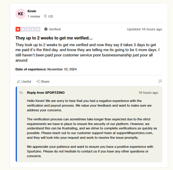 sportzino negative user review