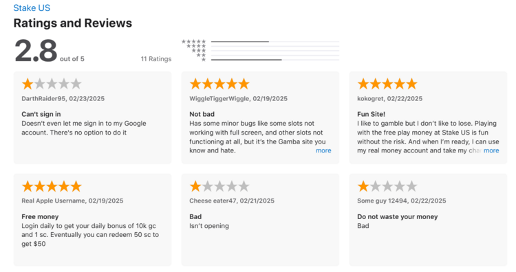 Stake us rating and reviews apple store