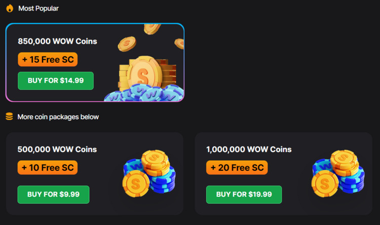 Wow vegas purchase gold coins package